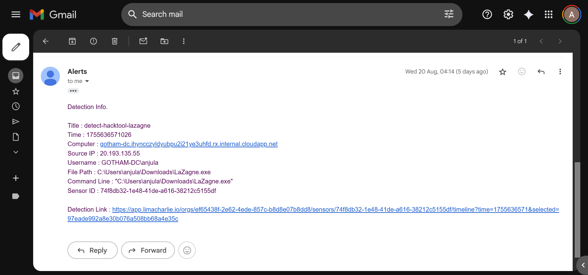 Evidence of Email Alerts
