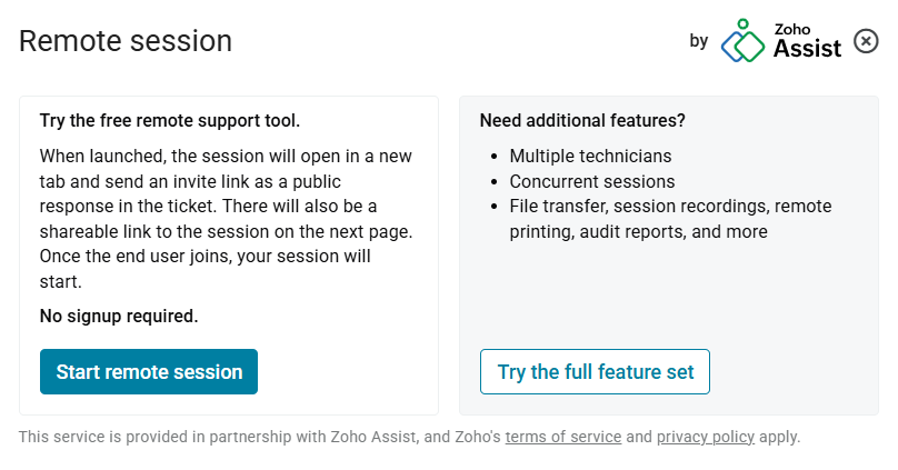Start Remote Session Dialog